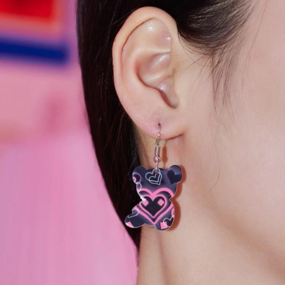 🧸 Awesome Large Flat Teddy Bear Hearts Drop Earrings 🧸